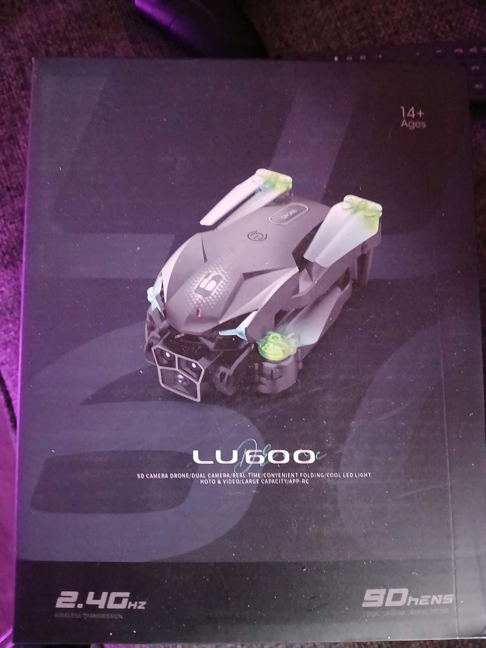 LU600 Foldable Drone — Black with Neon Green Accents